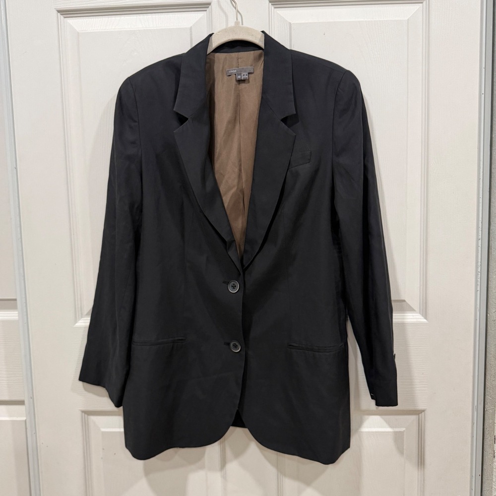 Vince Black Bemberg Cotton Silk Lined Two Button Blazer Size 10 V0107-90157